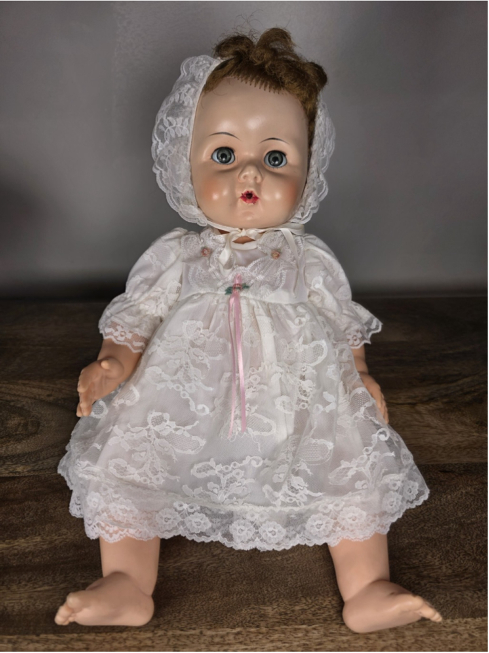 Vintage 22" Unmarked Baby Doll Sleep Eyes Blonde Wig Cloth Body Original Outfit
